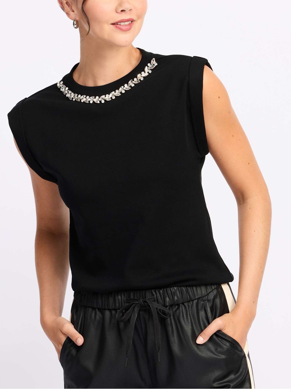LNA Dionne 100% cotton tee with crystal-embellished neckline